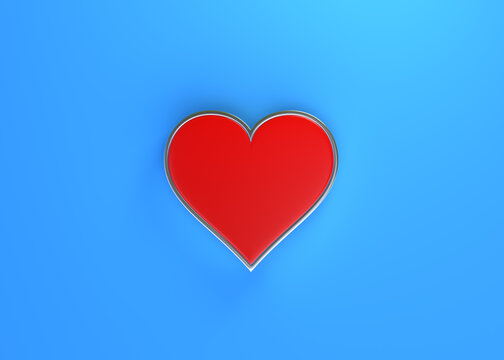 Aces playing cards symbol hearts with red colors isolated on the blue background. Top view. 3d render illustration