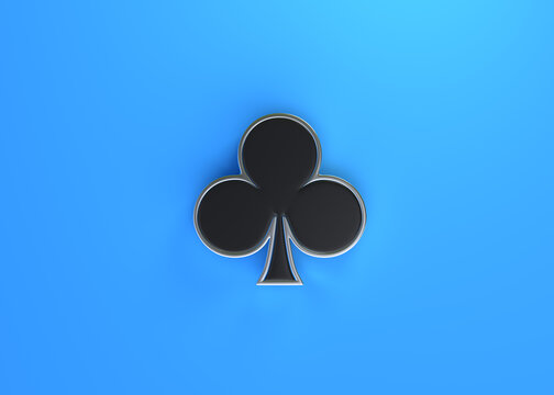 Aces playing cards symbol clubs with black colors isolated on the blue background. Top view. 3d render illustration