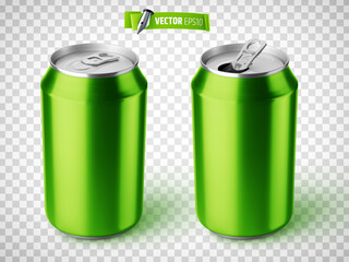 Vector realistic illustration of green soda cans on a transparent background.