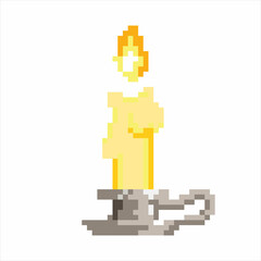 Obraz premium Lighted candle on a stand in the pixel art style