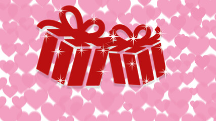 Obraz premium Happy valentines day card with red beautiful gifts, hearts, suitable for background, banner, poster etc.