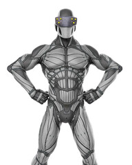 super hero in a exosuit got the power