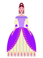 Vector graphics - Pretty smiling fairy princess in a lush ball gown and with a crown on her head isolated
