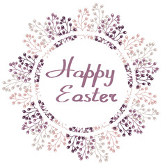 Easter greeting frame.Vector illustration with flowers and Easter eggs. Happy Easter greetings text. Design for web, site, banner, poster, card, paper print, postcard, flyer. Vector illustration