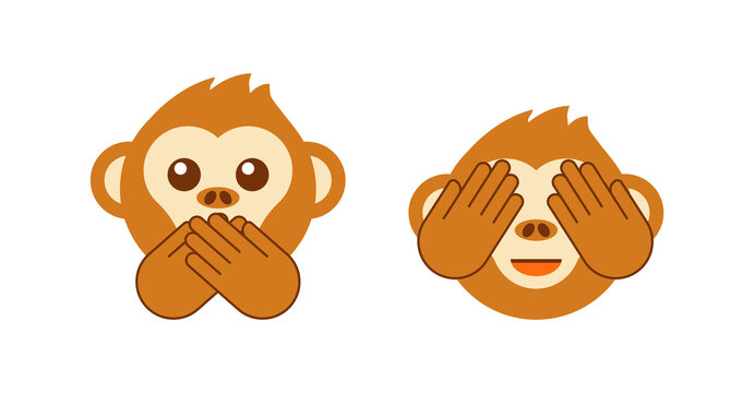 See no evil, speak no evil. Three wise monkeys vector icons.