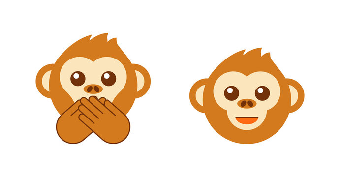 speak no evil, monkey face. Three wise monkeys vector icons.