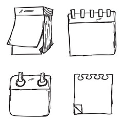 Hand drawn different types of tear off calendars in doodle style isolated