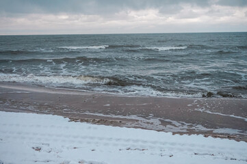 Snow on a beach - winter time