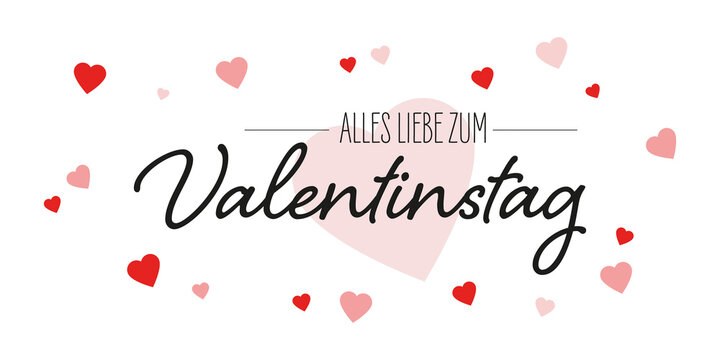 Alles Liebe zum Valentinstag - Herz-Icons und Text. Weißer Hintergrund.