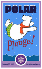 A polar bear takes a dip into ice cold water.