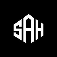 SAH letter logo design with polygon shape. SAH polygon and cube shape logo design. SAH hexagon vector logo template white and black colors. SAH monogram, business and real estate logo.