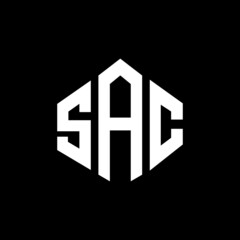 SAC letter logo design with polygon shape. SAC polygon and cube shape logo design. SAC hexagon vector logo template white and black colors. SAC monogram, business and real estate logo.