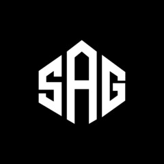 SAG letter logo design with polygon shape. SAG polygon and cube shape logo design. SAG hexagon vector logo template white and black colors. SAG monogram, business and real estate logo.