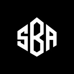 SBA letter logo design with polygon shape. SBA polygon and cube shape logo design. SBA hexagon vector logo template white and black colors. SBA monogram, business and real estate logo.
