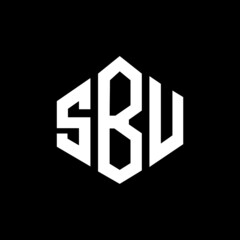SBU letter logo design with polygon shape. SBU polygon and cube shape logo design. SBU hexagon vector logo template white and black colors. SBU monogram, business and real estate logo.
