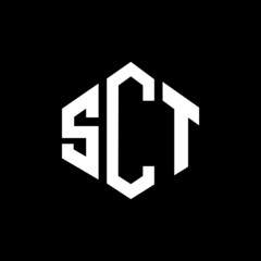 SCT letter logo design with polygon shape. SCT polygon and cube shape logo design. SCT hexagon vector logo template white and black colors. SCT monogram, business and real estate logo.