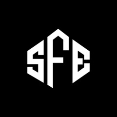 SFE letter logo design with polygon shape. SFE polygon and cube shape logo design. SFE hexagon vector logo template white and black colors. SFE monogram, business and real estate logo.