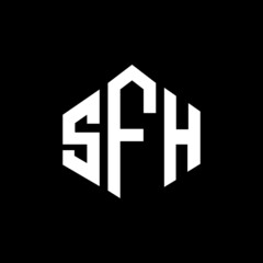Obraz premium SFH letter logo design with polygon shape. SFH polygon and cube shape logo design. SFH hexagon vector logo template white and black colors. SFH monogram, business and real estate logo.
