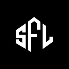 Obraz premium SFL letter logo design with polygon shape. SFL polygon and cube shape logo design. SFL hexagon vector logo template white and black colors. SFL monogram, business and real estate logo.