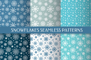 Set of 6 snowflakes seamless pattern. Christmas or winter vector background. Easy to edit template for wrapping paper, fabric, wallpaper, etc