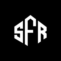 Obraz premium SFR letter logo design with polygon shape. SFR polygon and cube shape logo design. SFR hexagon vector logo template white and black colors. SFR monogram, business and real estate logo.