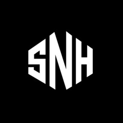 Obraz premium SNH letter logo design with polygon shape. SNH polygon and cube shape logo design. SNH hexagon vector logo template white and black colors. SNH monogram, business and real estate logo.