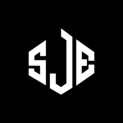 Obraz premium SJE letter logo design with polygon shape. SJE polygon and cube shape logo design. SJE hexagon vector logo template white and black colors. SJE monogram, business and real estate logo.