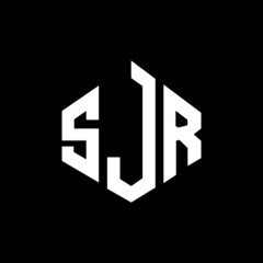 Obraz premium SJR letter logo design with polygon shape. SJR polygon and cube shape logo design. SJR hexagon vector logo template white and black colors. SJR monogram, business and real estate logo.