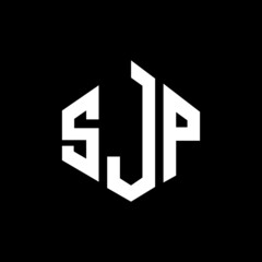 SJP letter logo design with polygon shape. SJP polygon and cube shape logo design. SJP hexagon vector logo template white and black colors. SJP monogram, business and real estate logo.