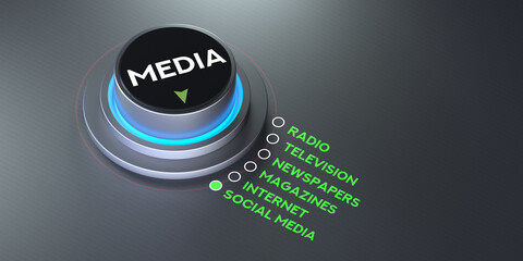 background with a button and media