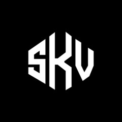 Obraz premium SKV letter logo design with polygon shape. SKV polygon and cube shape logo design. SKV hexagon vector logo template white and black colors. SKV monogram, business and real estate logo.