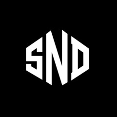 SND letter logo design with polygon shape. SND polygon and cube shape logo design. SND hexagon vector logo template white and black colors. SND monogram, business and real estate logo.