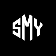 SMY letter logo design with polygon shape. SMY polygon and cube shape logo design. SMY hexagon vector logo template white and black colors. SMY monogram, business and real estate logo.