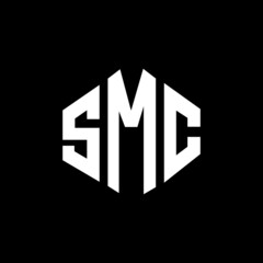 SMC letter logo design with polygon shape. SMC polygon and cube shape logo design. SMC hexagon vector logo template white and black colors. SMC monogram, business and real estate logo.