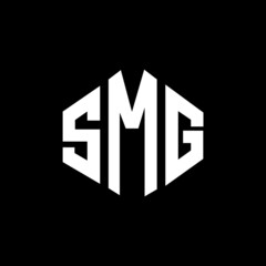 SMG letter logo design with polygon shape. SMG polygon and cube shape logo design. SMG hexagon vector logo template white and black colors. SMG monogram, business and real estate logo.