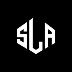 Obraz premium SLA letter logo design with polygon shape. SLA polygon and cube shape logo design. SLA hexagon vector logo template white and black colors. SLA monogram, business and real estate logo.