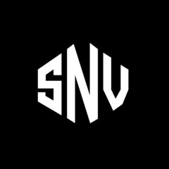 SNV letter logo design with polygon shape. SNV polygon and cube shape logo design. SNV hexagon vector logo template white and black colors. SNV monogram, business and real estate logo.