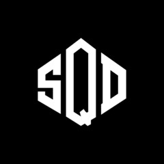 SQD letter logo design with polygon shape. SQD polygon and cube shape logo design. SQD hexagon vector logo template white and black colors. SQD monogram, business and real estate logo.
