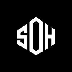 SOH letter logo design with polygon shape. SOH polygon and cube shape logo design. SOH hexagon vector logo template white and black colors. SOH monogram, business and real estate logo.