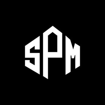 SPM letter logo design with polygon shape. SPM polygon and cube shape logo design. SPM hexagon vector logo template white and black colors. SPM monogram, business and real estate logo.