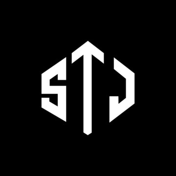 STJ letter logo design with polygon shape. STJ polygon and cube shape logo design. STJ hexagon vector logo template white and black colors. STJ monogram, business and real estate logo.