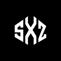 SXZ letter logo design with polygon shape. SXZ polygon and cube shape logo design. SXZ hexagon vector logo template white and black colors. SXZ monogram, business and real estate logo.