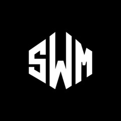 SWM letter logo design with polygon shape. SWM polygon and cube shape logo design. SWM hexagon vector logo template white and black colors. SWM monogram, business and real estate logo.