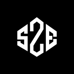 Fototapeta premium SZE letter logo design with polygon shape. SZE polygon and cube shape logo design. SZE hexagon vector logo template white and black colors. SZE monogram, business and real estate logo.