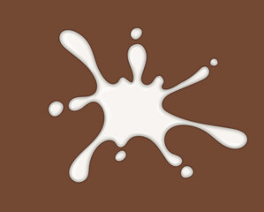 Milk splash. Realistic milky splashes and drops of dairy drink or yoghurt isolated on brown background. Eps10 vector illustration.