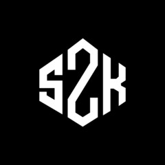Obraz premium SZK letter logo design with polygon shape. SZK polygon and cube shape logo design. SZK hexagon vector logo template white and black colors. SZK monogram, business and real estate logo.