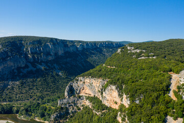 Fototapeta na wymiar The rocks of the Gorges de lArdeche in Europe, France, Ardeche, in summer, on a sunny day.
