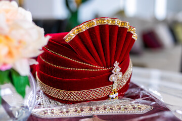 Indian Punjabi groom's red wedding hat turban