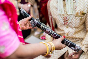 Indian Punjabi groom's wedding sword close up