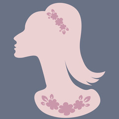 an elegant female head in profile with jewelry - a banner for advertising jewelry or a postcard. Design element
